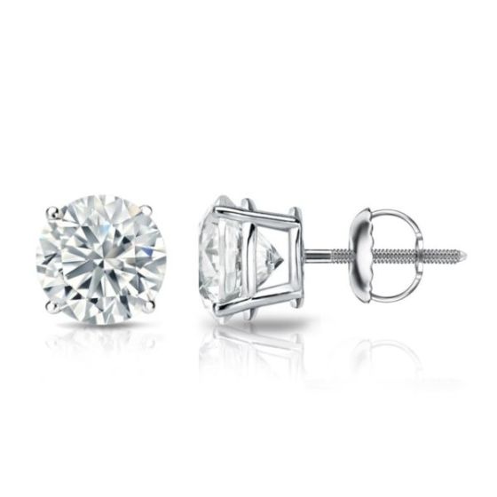 Bright White Round Lab Grown Diamond Screwback Stud in 14K White Gold 1.30ct,Color-FG,Clarity-VS SI