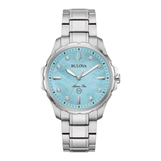 Ladies' Marine Star Diamond Silver-Tone Stainless Steel Watch Blue MOP Dial