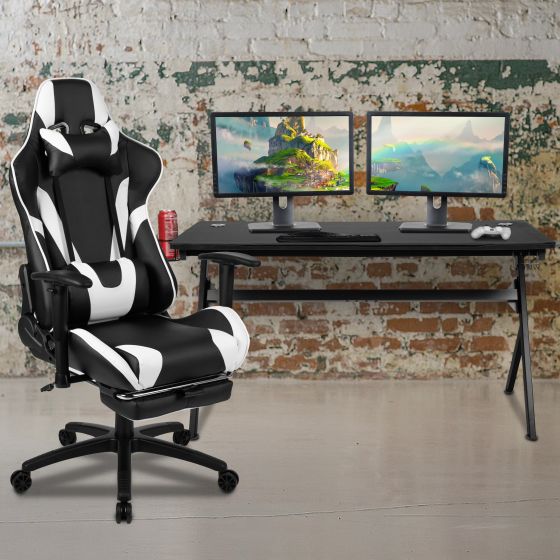 Black/Black Gaming Desk Bundle - Cup/Headset Holder/Mouse Pad Top