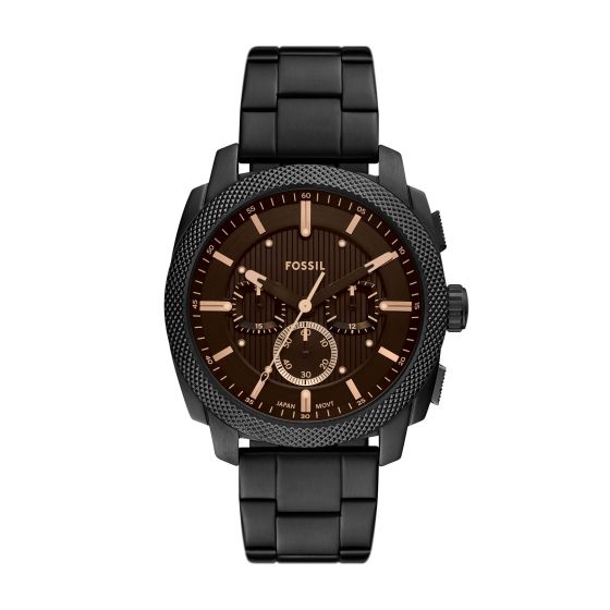Mens Machine Chronograph Black Ion-Plated Stainless Steel Watch Brown Dial