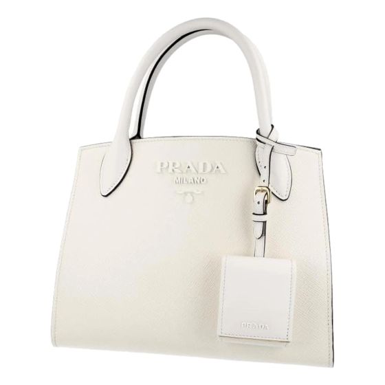 Prada Saffiano Leather Monochrome Bianco White Top Handle Handbag