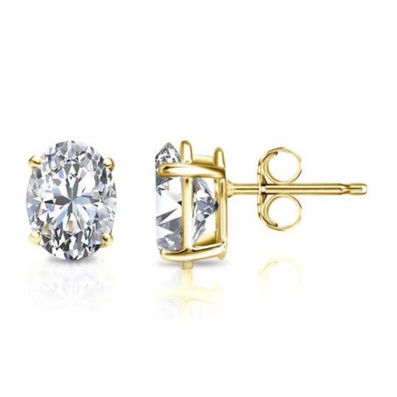 Bright White Pristine Oval Lab Grown Diamond Stud in 14K Yellow Gold 3.00ct, Color-GH,Clarity-VS