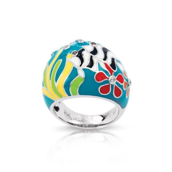 Belle Etoile Round Red & White Cubic Zirconia studded Angelfish Size-7 Ring - 925 Sterling Silver