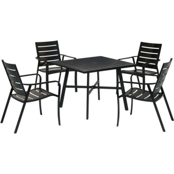 Cortino 5-Piece Commercial-Grade Patio Dining Set with 4 Aluminum Slat-Back Dining Chairs and a 38