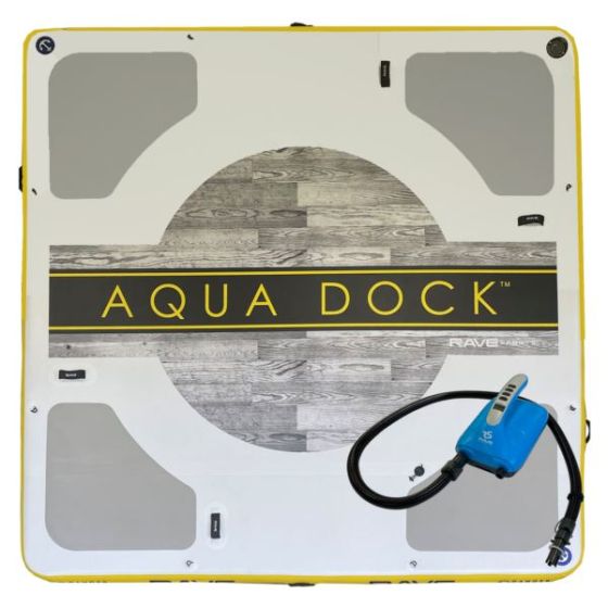 RAVE Sports - 10-Foot x 10-Foot Aqua Dock w/Rapid, Dual-Stage 12VDC Inflator/Deflator