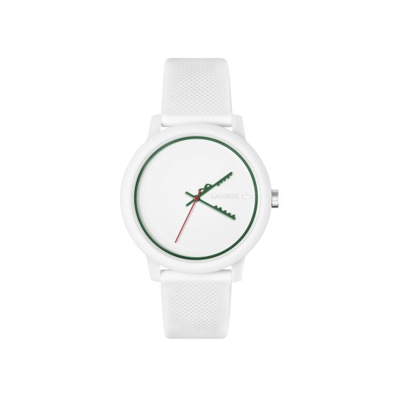 Lacoste L.12.12 Gents. White TR90 Case. White Silicone Strap. White dial with Green Details