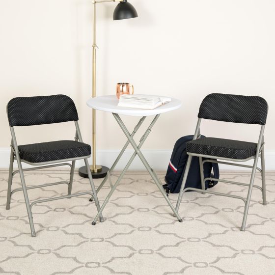 2 Pack Premium Triple Braced Black Pin-Dot Fabric Metal Folding Chair
