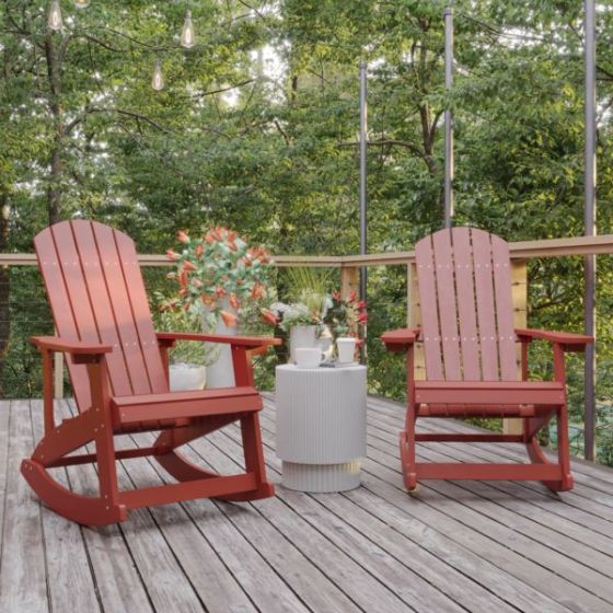 Adirondack Poly Resin Rocking Chairs for Indoor/Outdoor Use in White - 2 Pack