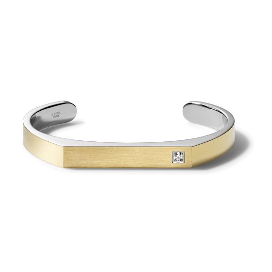 Open Cuff Bracelet: Diamond Two-Tone Stainless Steel - Large