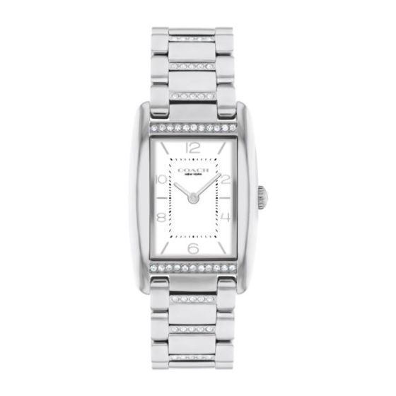 Ladies' Reese Rectangle Silver-Tone Stainless Steel Crystal Watch White Dial
