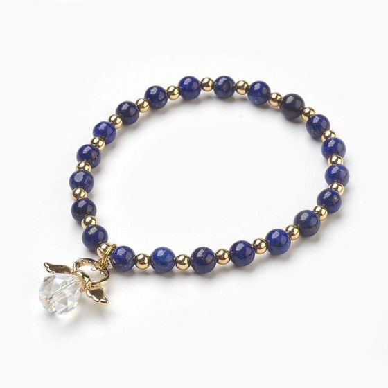 Blue Lapis Stretch Bracelet with Angel Charm