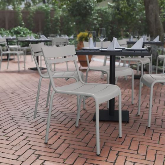 Modern Commercial Grade 2 Slat Indoor/Outdoor Steel Dining Chair in Quicksilver