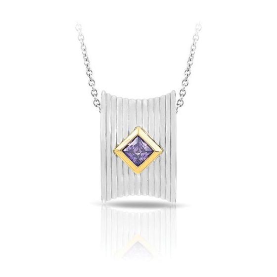 Belle Etoile Two tone Amethyst studded Valore Pendant - 925 Sterling Silver with chain