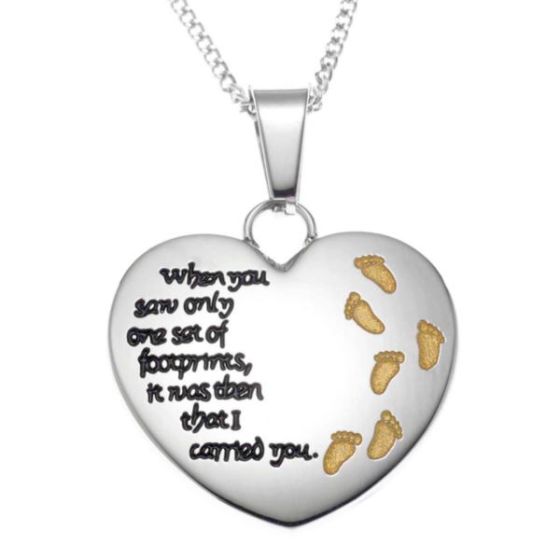Joyful Sentiments Footsteps in the Sand Heart Pendant Necklace