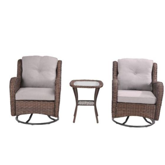 Swivel Rocker Set of 2 w/End Table - Brown, Grey