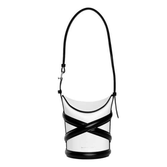 Alexander McQueen Curve Soft Ivory Black Calfskin Bucket Bag