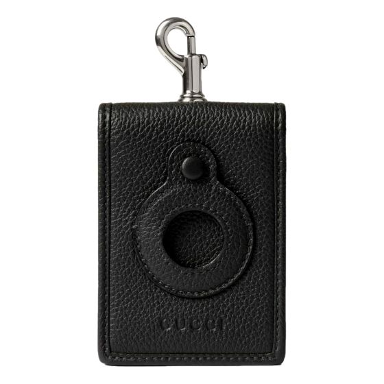 Gucci Dark Gray Leather AirTag Holder Card Case Wallet
