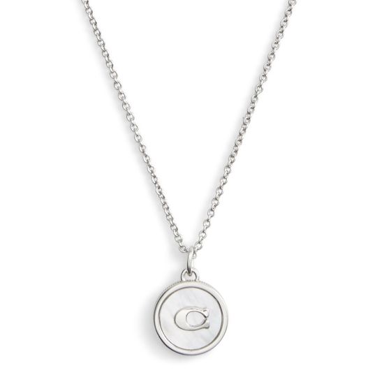 Mother of Pearl Coin Pendant - Cream/Rhodium