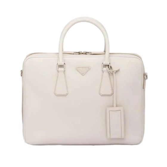 Prada Saffiano Ivory Leather Satchel Weekender Travel Tote Bag Crossbody