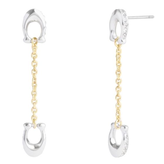 Signature Pave C Linear Earrings - Two Tone
