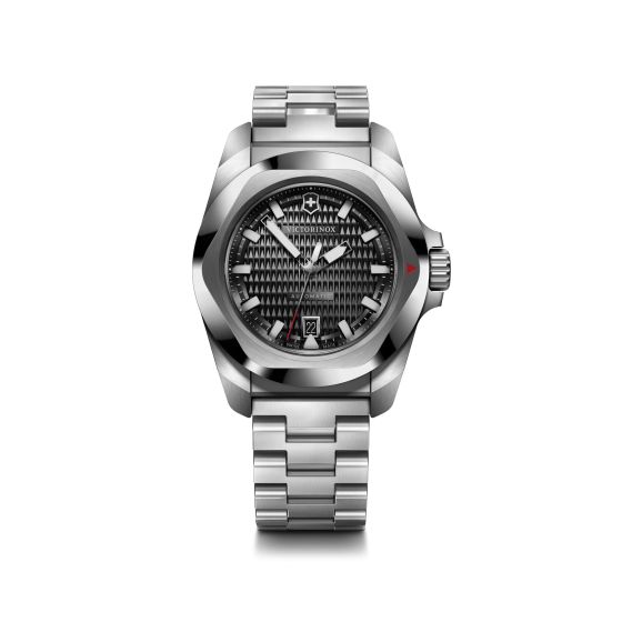 I.N.O.X. Auto 41mm, silver stainless steel case, bezel and bracelet - black dial