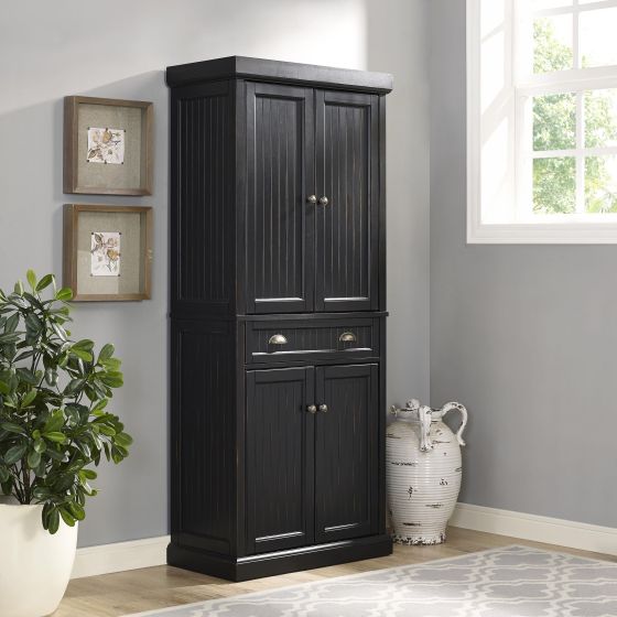 Seaside Kitchen Pantry In Distressed Black Finish