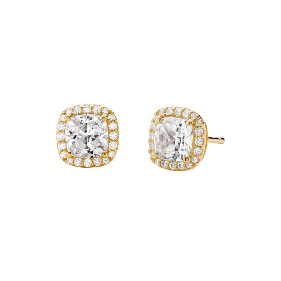Precious Metal Sterling Silver Gold Pave Square Stud Earrings