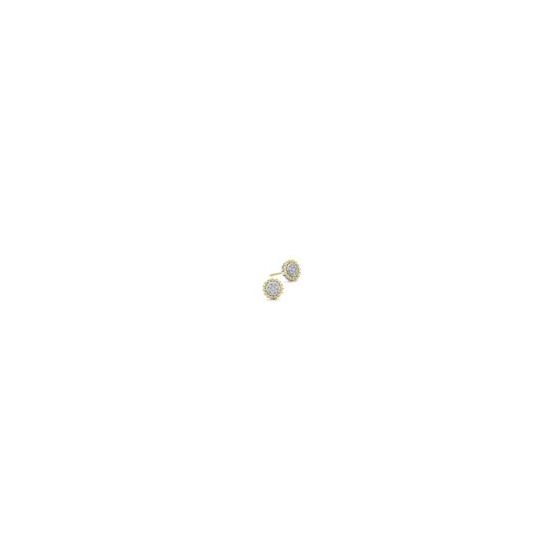 These pav diamond circle stud earrings are beautifully framed by 18K gold Caviar beading, combining sparkle and texture in a refined design. Featuring 0.14 carats of LAGOS diamonds-the highest quality natural stones with G-H color and SI clarity-these ear