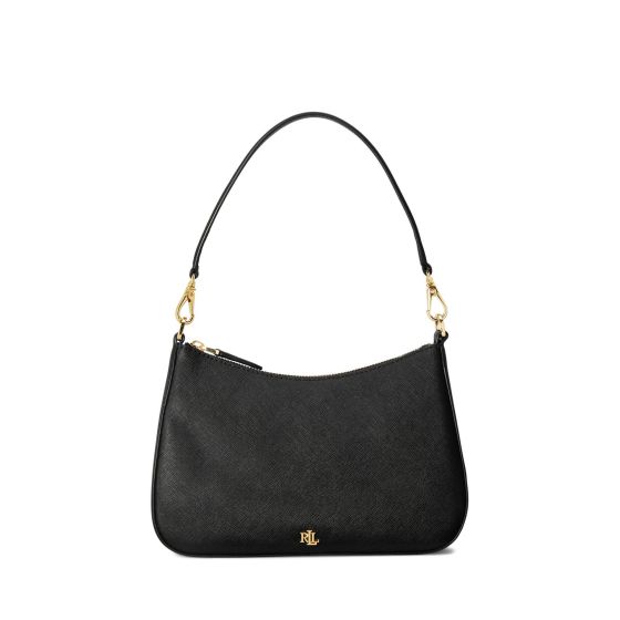 The Danni shoulder bag is your accessory for everyday use and looks. Leather shell and trim with crosshatch texture. Exterior features a gold-tone polished 
