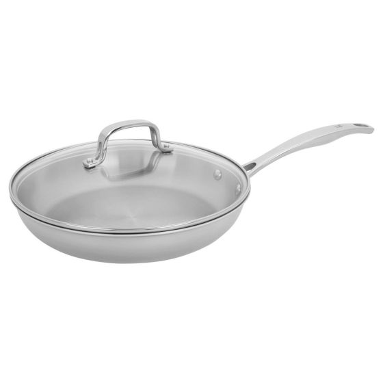 Sturdy tri-ply clad construction with aluminum core heats up evenly and quickly. Polished mirror finish. Flared rim provides clean and mess-free pouring. Comfortable stay-cool hollow cast handles offer maximum maneuverability. Compatible with all cooking 