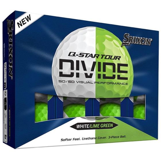 Srixon Q Star Tour 6 Divide golf balls feature a 3 piece construction with a urethane cover and Spin Skin+ coating for increased greenside spin and control. The 50/50 two tone gloss cover improves alignment and makes spin easier to see on chips and putts.