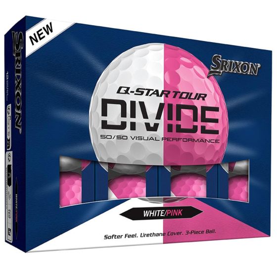 Srixon Q Star Tour 6 Divide golf balls feature a 3 piece construction with a urethane cover and Spin Skin+ coating for increased greenside spin and control. The 50/50 two tone gloss cover improves alignment and makes spin easier to see on chips and putts.