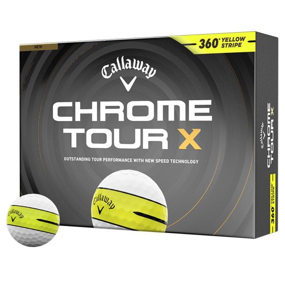 Callaway Chrome Tour X 360 Stripe 26 Yellow Golf Balls are built for tour level performance with maximum speed, control, and workability. A Tour Fast mantle and optimized core and layer system increase ball speed and distance, while the aerodynamic patter
