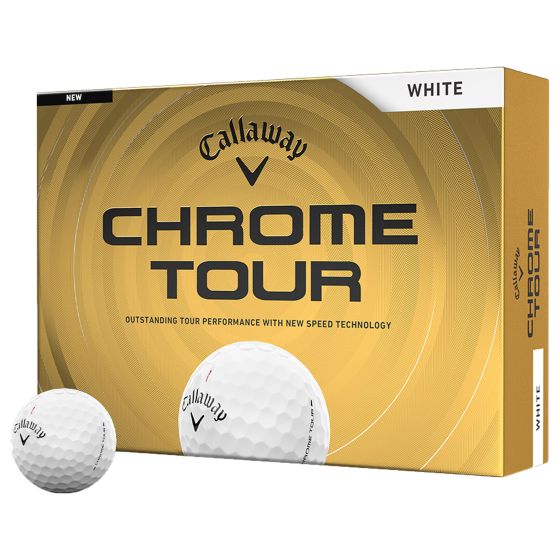 Callaway Chrome Tour 26 White Golf Balls are built for tour level performance with exceptional speed and consistent flight. A Tour Fast mantle works with the optimized core and layer system to increase ball speed and distance, while the aerodynamic patter