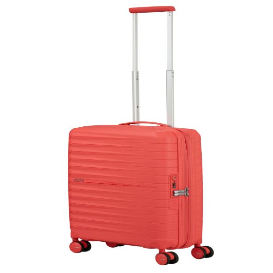 Push-button adjustable handle system with ergonomic carry grip. Shock absorbing dual suspension wheels. 360-Degree dual spinner wheels. Interior 2 lining dividers and elastic compression straps. Zippered mesh storage pocket and AirTag holder (AirTag NOT i