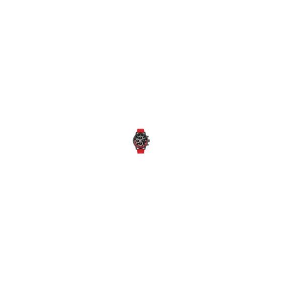 Bold and sporty, the new Tommy Hilfiger men's watch adds a pop of color to your wrist. Featuring silicone straps, a sporty oversized crown and pushers, and a sunray dial with applied stick indexes and CD-textured sub-eyes, it's the perfect blend of style 