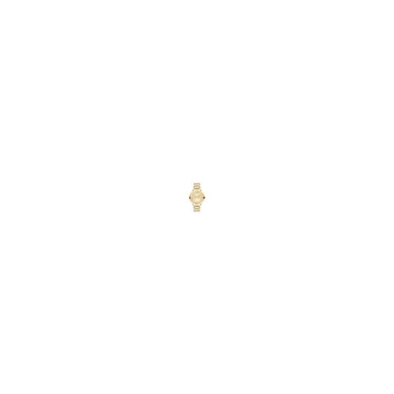 BOLD Evolution 2.0 watches embody the evolution of modern design and elevated feel. Pale gold-tone stainless steel H-link bracelet bezel and case. Gold-tone micro-textured dial with an inner circle made of baguette crystals. Features two gold-tone hands a