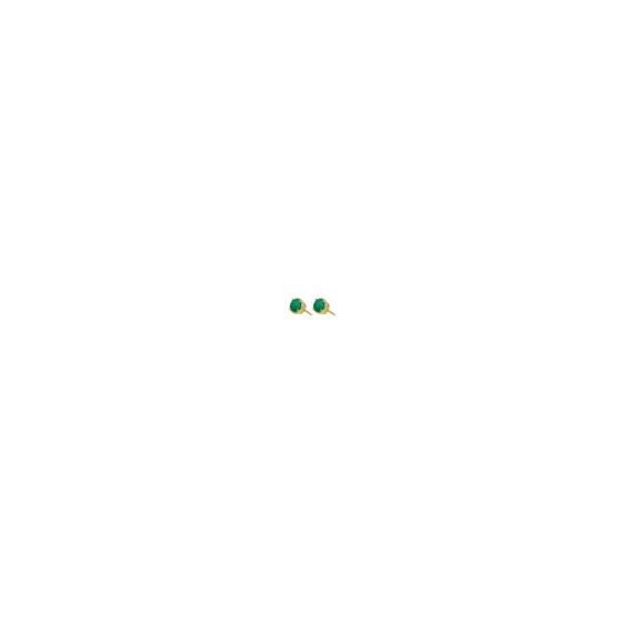 Timeless sparkle, classic beauty. These 14K yellow gold earrings feature glowing 5mm round emeralds framed in a vintage-inspired millgrain halo. Pure elegance to be worn on any occasion.