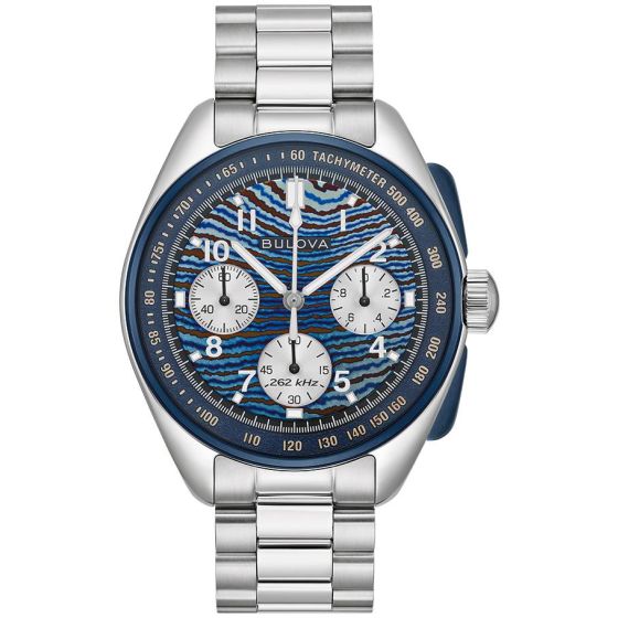 In collaboration with famed Brazilian artist Thiago Rosinhole, Bulova's legendary Lunar Pilot chronograph is revisited for Bulova's 150th Anniversary, combining Bulova's legacy of precision timing with Rosinhole's unique style of fusing street art and pop