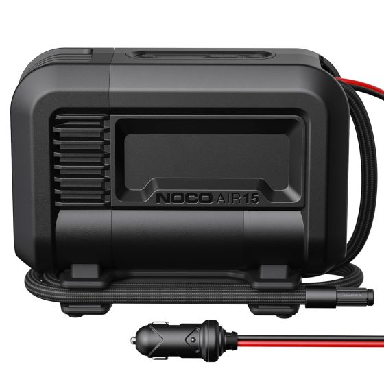 Introducing NOCO AIR15 a 12-volt, 15-amp portable air compressor with a 200-watt motor rated at a maximum pressure of 80 PSI. AIR15 is the next generation of portable air compressors, utilizing advanced motor and airflow design in an unbelievably compact 