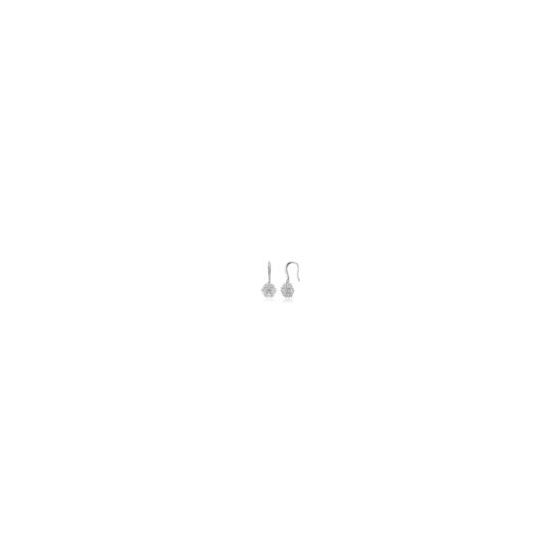 White Gold Plated with Cubic Zirconia Snowflake Cluster Drop Earrings with Wire Hooks. Add Old World vintage-inspired glamor to your casual or night attire with these sparkling white gold-plated drop earrings. The cubic zirconia solitaires prong set in th