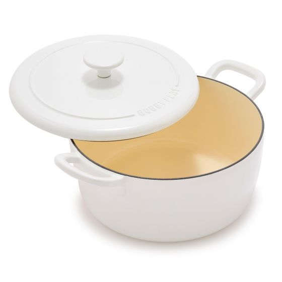 Legendary chef Bobby Flay partnered with GreenPan to create innovative cookware. Remarkably durable cast iron is ideal for searing saute frying baking and braising. Generous side handles are wide for more control. Heats evenly and offers unparalleled heat
