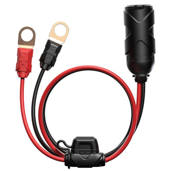 The 12V Plug with Eyelet Terminals permanently connects directly to your battery with integrated eyelet terminals (3/8-inch). Easily power your favorite 12-volt devices directly from your battery, like a tire inflator, vacuum, coffee maker, fan, cooler an