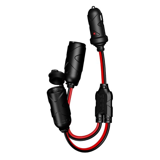 The 12V Plug 2-Way Splitter allows you to use two of your favorite 12-volt devices at the same time, like a tire inflator, vacuum, power inverter and more. It features a water-resistant cap to protect the 12-volt female socket from the elements. Made from