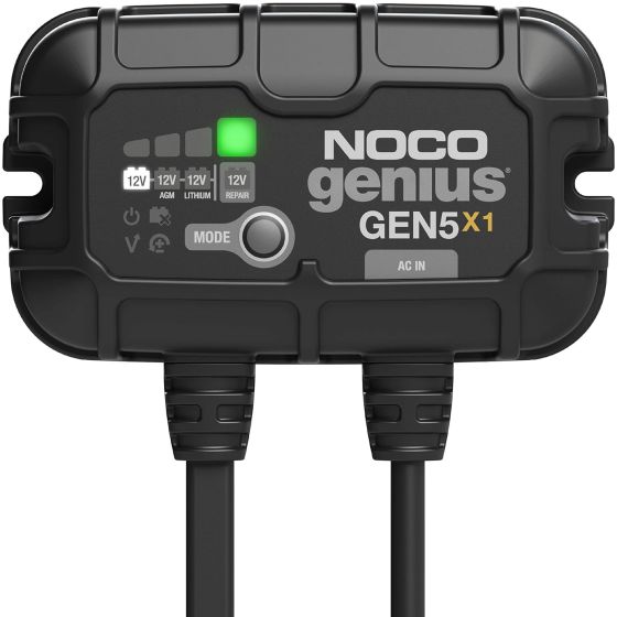 Meet the all-new GEN5X1. Similar to our GENM1, only better. It's 51% smaller and delivers 43% more power. It's one of the best performing onboard marine battery chargers we have ever made. A one-bank onboard battery charger rated at 5-amps for 12-volt bat