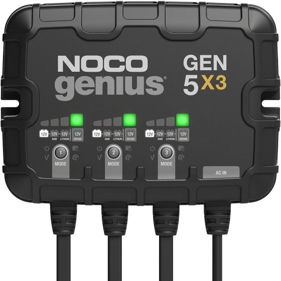 Meet the all-new GEN5X3. Similar to our GENM3, only better. It's 37% smaller and delivers 43% more power. It's one of the best performing onboard marine battery chargers we have ever made. A three-bank onboard battery charger rated at 15-amps (5-amps per 