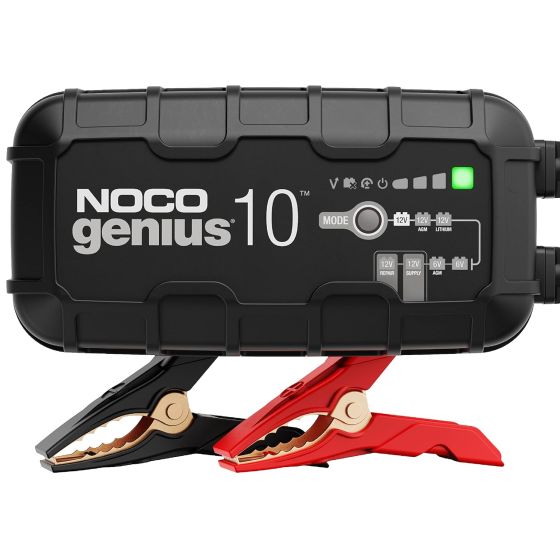 Introducing the all-new GENIUS10, one of our most powerful, highest-performing, energy-efficient, and compact chargers yet. The GENIUS10 is a 6-volt and 12-volt battery charger, battery maintainer, and battery desulfator rated at 10-amp for lead-acid auto