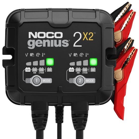 Introducing the all-new GENIUS2X2, one of our most powerful, highest-performing, energy-efficient, and compact chargers yet. The GENIUS2X2 is a 6-volt and 12-volt two-bank battery charger, battery maintainer, trickle charger, and battery desulfator. It's 