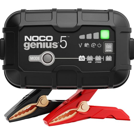 Introducing the all-new GENIUS5, one of our most powerful, highest-performing, energy-efficient, and compact chargers yet. The GENIUS5 is a 6-volt and 12-volt battery charger, battery maintainer, and battery desulfator rated at 5-amps for lead-acid automo