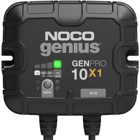 Meet the all-new GENPRO10X1. Similar to our GEN1, only better. It's 41% smaller and delivers 33% more power. It's one of the best performing onboard marine battery chargers we have ever made. A one-bank onboard battery charger rated at 10-amps (10-amps pe